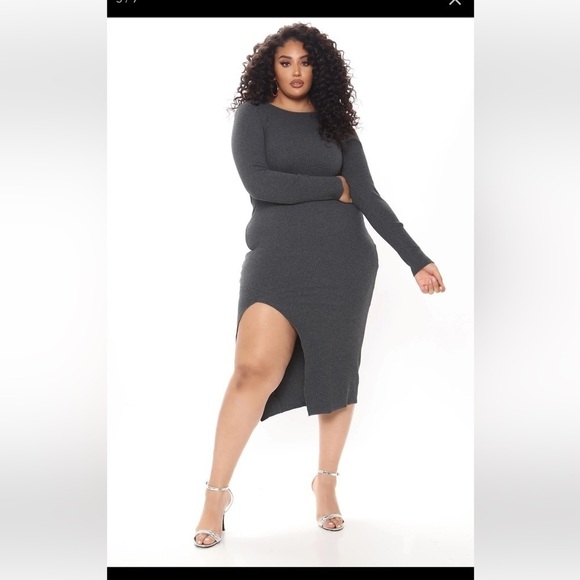 FASHION Nova Date Daze Ribbed Midi Charcoal Dress. Size 2X. P - Picture 2 of 5